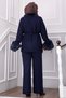 Fur-Trimmed Luxury Knitwear Set Navy Blue - 5