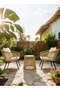 3 Piece Metal Rattan Outdoor Patio Set, includes 2 Rattan Chairs with comfortable cushions in white and 1 Table with Printed Temper Glass Top, perfect for outdoor and balcony, Natural and Wh - 2