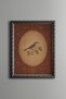 Oval Bird Illustration on a Burgundy Patterned Background - Vintage Patterned Painting - Fine Model