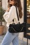 Women's Black Large Size Suede Look Shoulder Bag with Gold Metal Detail, Zipper and Tassel, Daily Handbag