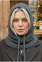 Women's Smoked Knitted Balaclava Snow Mask Lace-Up Thick Ribbed Knitwear Hooded Beanie Neck Collar - 3
