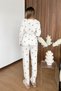 Women's V-Neck Polka Dot Bow Patterned Shawl-Like Pajama Set White - 27K 2702 - 5