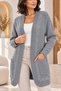 Women's Long Sleeve Front Back V-Neck Open Front Double Pockets Hair Braided Soft Elegant Casual Gray Knitwear Cardigan - 6