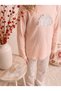 Girls & Baby Cotton Ribbed Cloud Printed Straight Leg Long Sleeve Pajama Set Salmon - 3