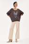 Women's Brown Italian Heart Patterned Sequined Lycra Knitwear Sweater 40 - 46 Size