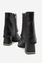 Women's Black Leather Pointed Toe Boots with Folded Detail and Metal Accessories, Thick Heeled Boots - 5