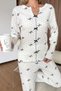 Women's V-Neck Polka Dot Bow Patterned Shawl-Like Pajama Set White - 27K 2702 - 2