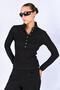 Women's Black Crew Neck Camisole Blouse with Snap Detail on the Front - 2