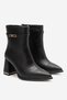 Women's Black Leather Pointed Toe Boots with Metal Buckle Detail and Thick Heel - 3