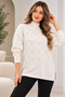 Women's High Neck Patterned Knitwear Sweater – Long Sleeve Stylish Knit Sweater, Cream - 3