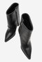 Women's Black Leather Pointed Toe Boots with Folded Detail and Metal Accessories, Thick Heeled Boots - 6