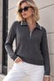 Women's Polo Collar Half Zipper Hair Braided Knitwear Sweater - 2