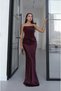 Plum Draped Evening Dress with Scarf - 20630