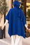 Asymmetrical Cut Design Knitwear Poncho Indigo - 2