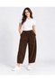 Women's Brown 8261 Balloon Velvet Trousers with Elastic Waist
