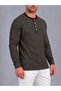 Men's Striped Henley Collar Long Sleeve T-Shirt - 2