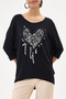 Women's Black Italian Heart Patterned Sequined Lycra Knitwear Sweater 40 - 46 Size - 2