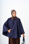 Women's Shirt Collar Double Pocket Poncho Navy Blue - 2