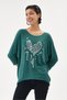 Women's Green Italian Heart Patterned Sequined Lycra Knitwear Sweater 40 - 46 Size