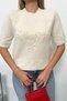 Women's Crew Neck Floral Embroidered Short Sleeve Knitwear Sweater Beige - 27K 5151 - 2
