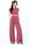 Women's Ribbed Knitted Fabric Crew Neck Crop Loose Fit Comfortable Tracksuit Set of 2 - 2