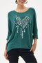 Women's Green Italian Heart Patterned Sequined Lycra Knitwear Sweater 40 - 46 Size - 2