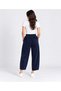Women's Navy Blue 8261 Elastic Waist Balloon Velvet Trousers - 4