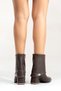 Women's Brown Leather Pointed-Toe Boots with Folded Detail and Metal Accessories, Thick Heeled Boots - 8