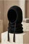Women's Black Knitted Balaclava Snow Mask Lace-Up Thick Ribbed Knitwear Hooded Beanie Neck Collar - 6