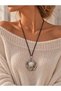 Geometric Plate Silver Leather Cord Adjustable Necklace - 3