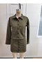 Women's Long Sleeve Collared Front Buttoned Jacket and Short Skirt Two-Piece Suede Set - 4