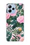 Redmi 12 Compatible Pink Flower Green Leaf Printed Transparent Phone Case