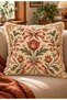 Heritage Blossom Floral and Rosehip Patterned Fringed Decorative Throw Pillow Cover Set of 4 |   Cream Tile Burgundy Vintage Decor - 7