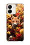 Redmi 13C Compatible Transparent Phone Case with Fox and Flowers Print