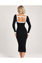 Women's Black Bow Detail Backless Square Neck S-M-L Matching Dress - 2