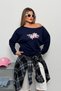 Women's Boat Neck Late Floral Printed Modal Sweatshirt Navy Blue - 12472 - 4