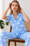 Women's Patterned Blue Short Sleeve Pajama Set 4832 - 3