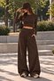 Women's 3 Thread Yarn Ruffled Waist Folded Hem with Stopper Loose Leg Sweatpants Cty-Çtn-9789 - 3