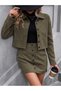 Women's Long Sleeve Collared Front Buttoned Jacket and Short Skirt Two-Piece Suede Set - 2