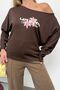 Women's Boat Neck Late Floral Printed Modal Sweatshirt Brown - 12472 - 2