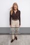 Women's brown polo collar half buttoned ribbed blouse alc-x15598 - 2