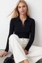 Women's Black Polo Collar Half Placket Buttoned Camisole Blouse Alc-X15598 - 3