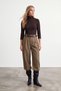 Women's brown turtleneck half sleeve blouse alc-x15993 - 2
