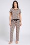 Women Animal Print Short Sleeve T-Shirt And Pants Sleepwear Set, Multicolor