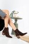 Clover Model Genuine Leather Brown Suede Pointed Toe Lace-Up Thick Heel Side Zipper Women's Daily Boots - 5