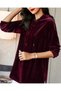 Women's Long Sleeve Hooded Lace-Up Velvet Long Blouse - 3