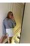 Women's Doing Ny Embroidered Striped Sweatshirt - Navy Blue