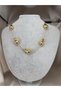 Gold Color Curved Irregular Shape Bead Detailed Chain Modern Stylish Women's Necklace