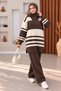 Turtleneck Half-Zip Knitwear Set Brown