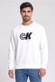 Jeans Men Crew Neck Brand Logo Long Sleeve Sweatshirt, White